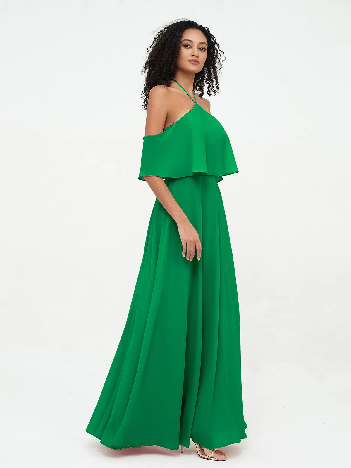 Halter Off the Shoulder Max Dresses with Pockets-Emerald Plus Size