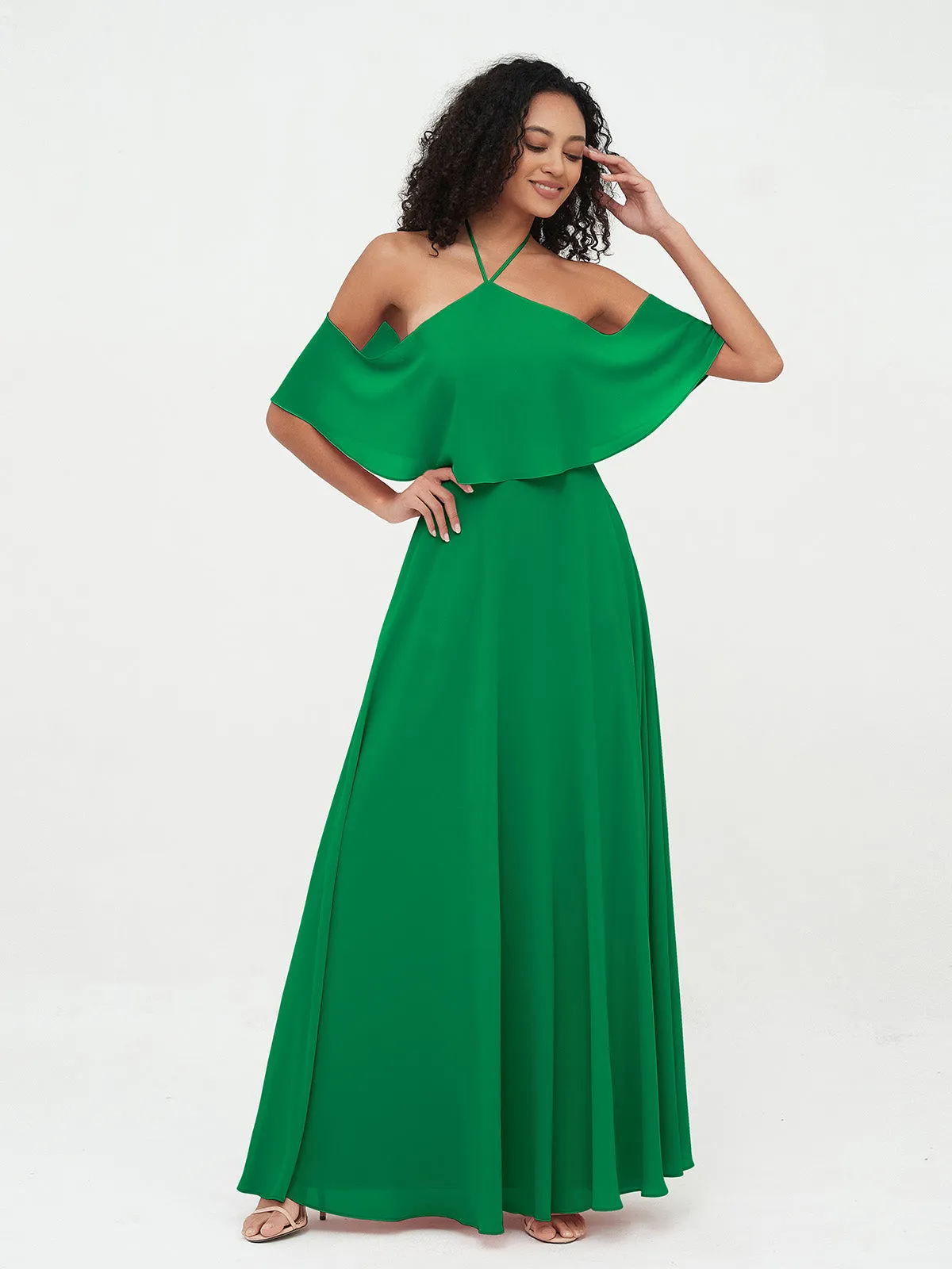 Halter Off the Shoulder Max Dresses with Pockets-Emerald Plus Size