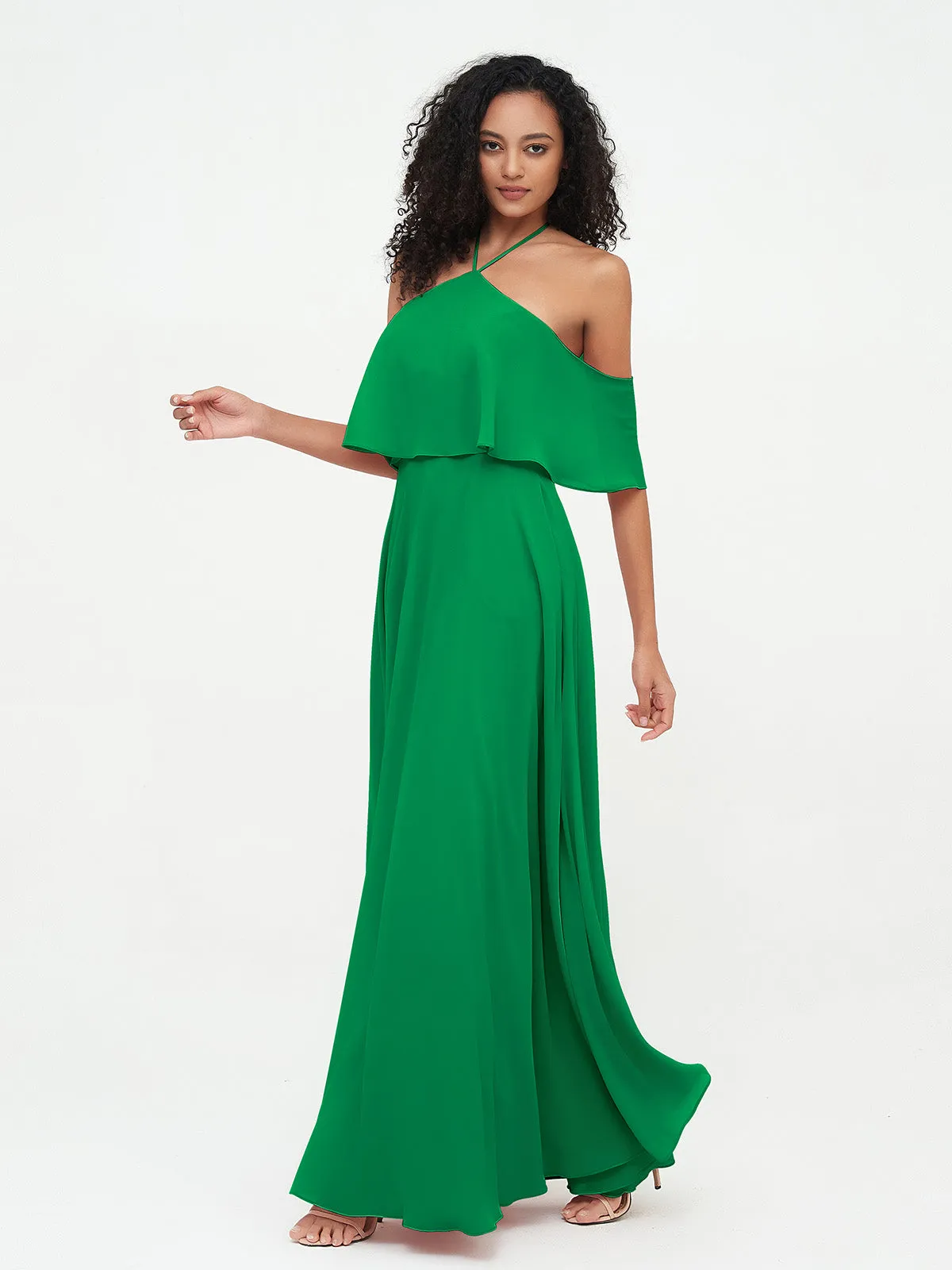 Halter Off the Shoulder Max Dresses with Pockets-Emerald Plus Size
