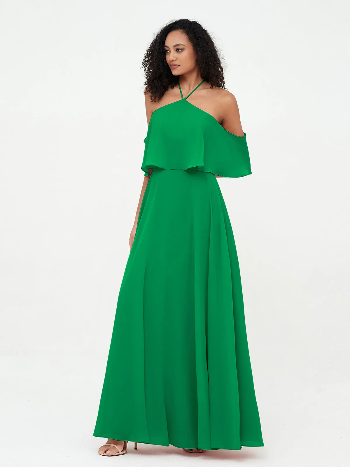 Halter Off the Shoulder Max Dresses with Pockets-Emerald Plus Size