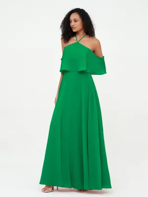 Halter Off the Shoulder Max Dresses with Pockets-Emerald Plus Size