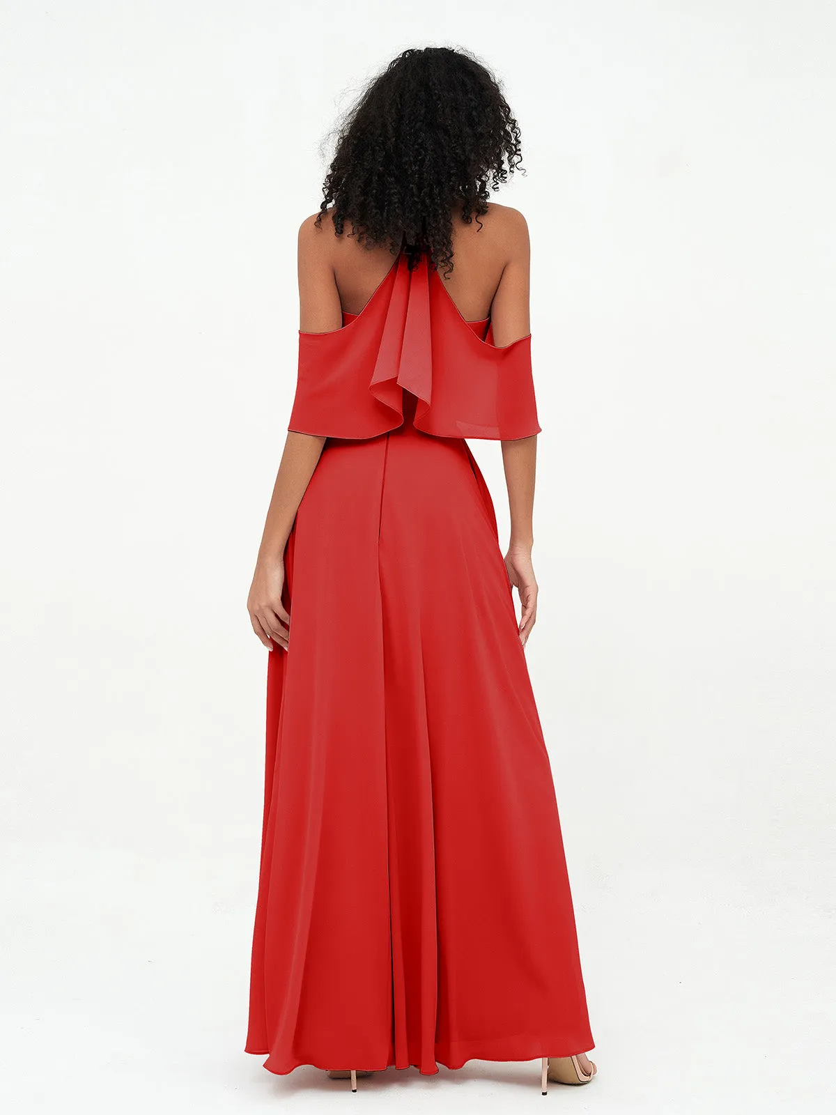 Halter Off the Shoulder Max Dresses with Pockets-Red