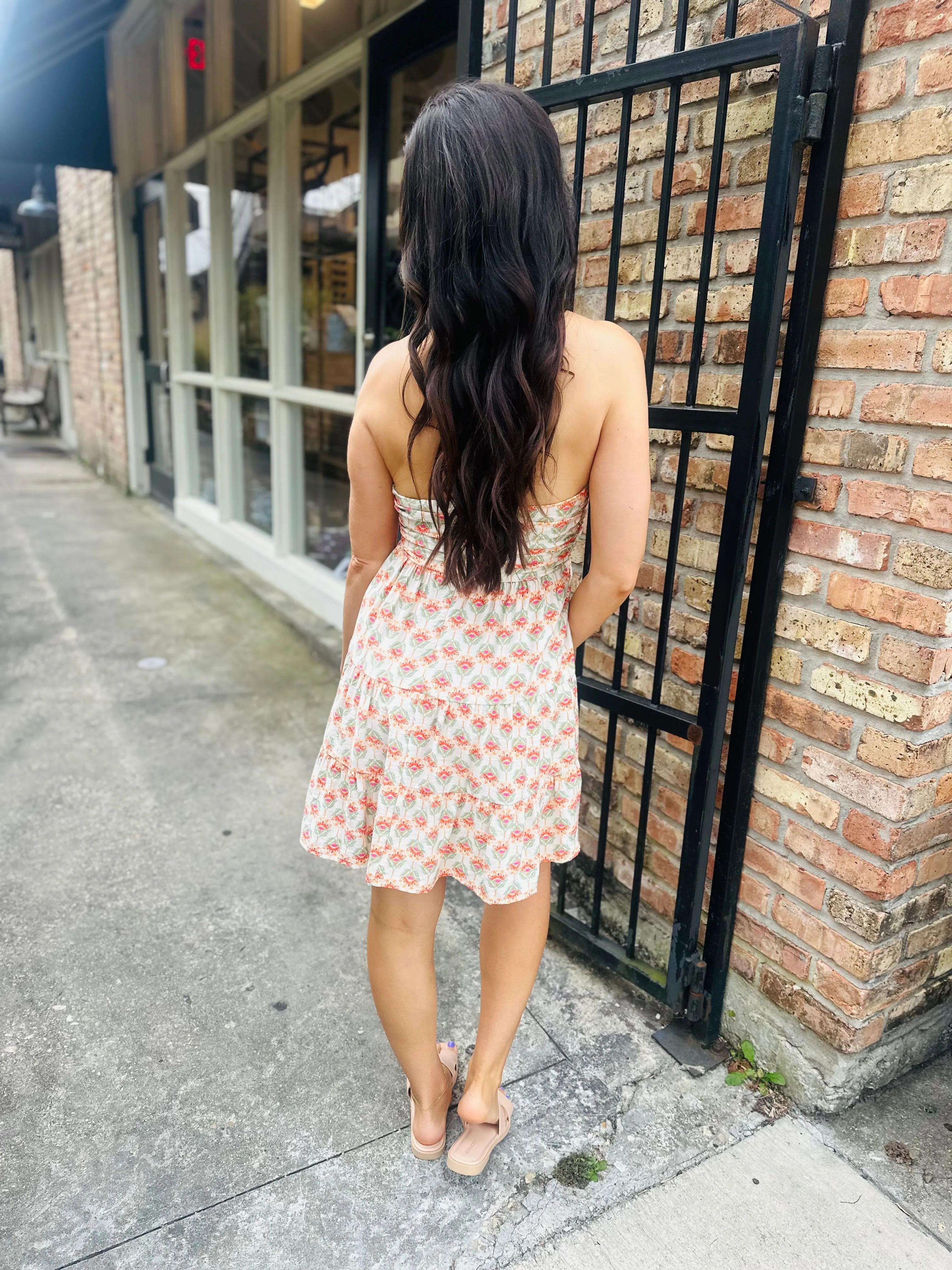 Hara Floral Halter Mini Dress- Off White/Multi