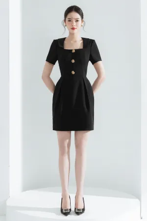 Harper Sheath Square Neck Polycotton Mini Dress