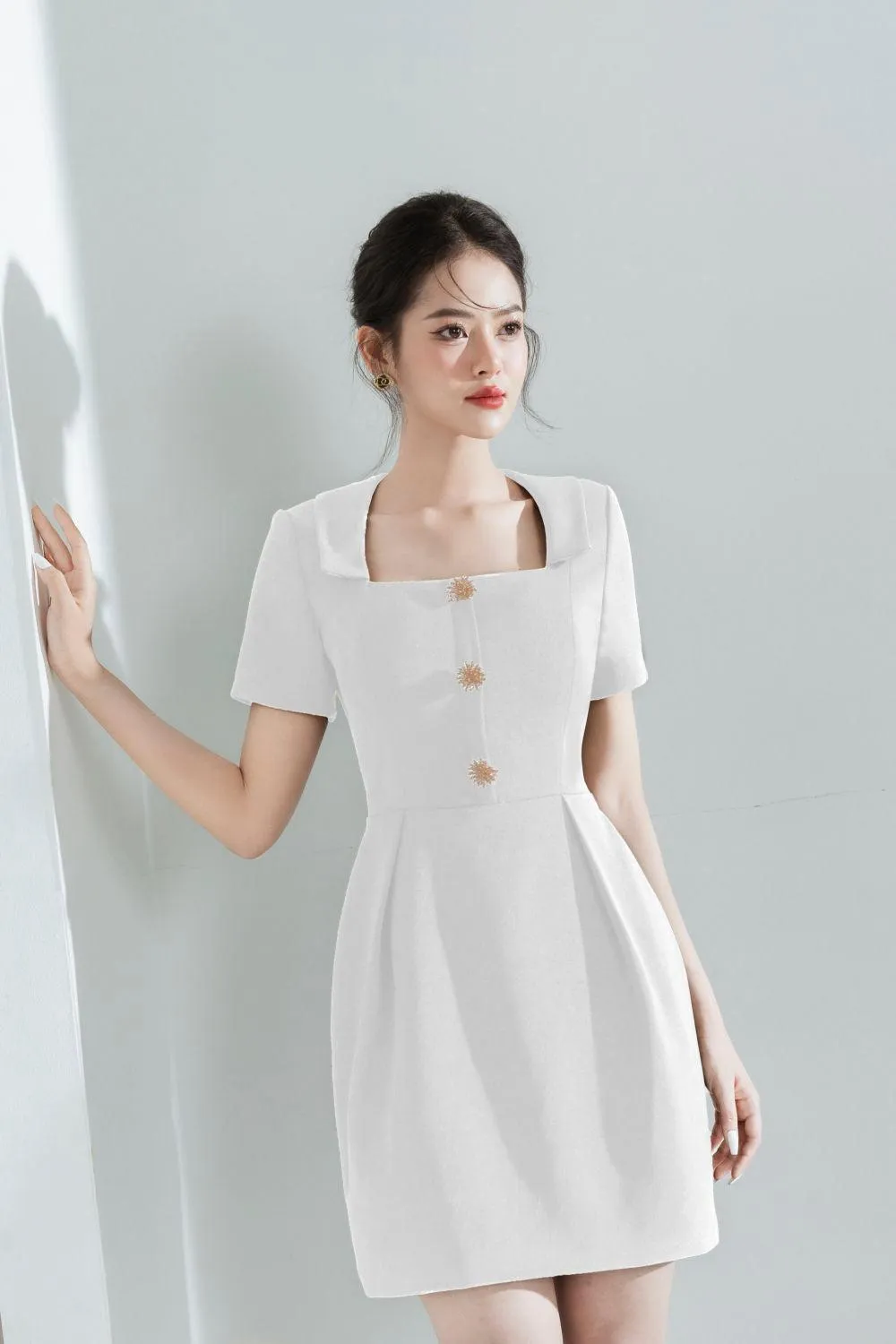 Harper Sheath Square Neck Polycotton Mini Dress
