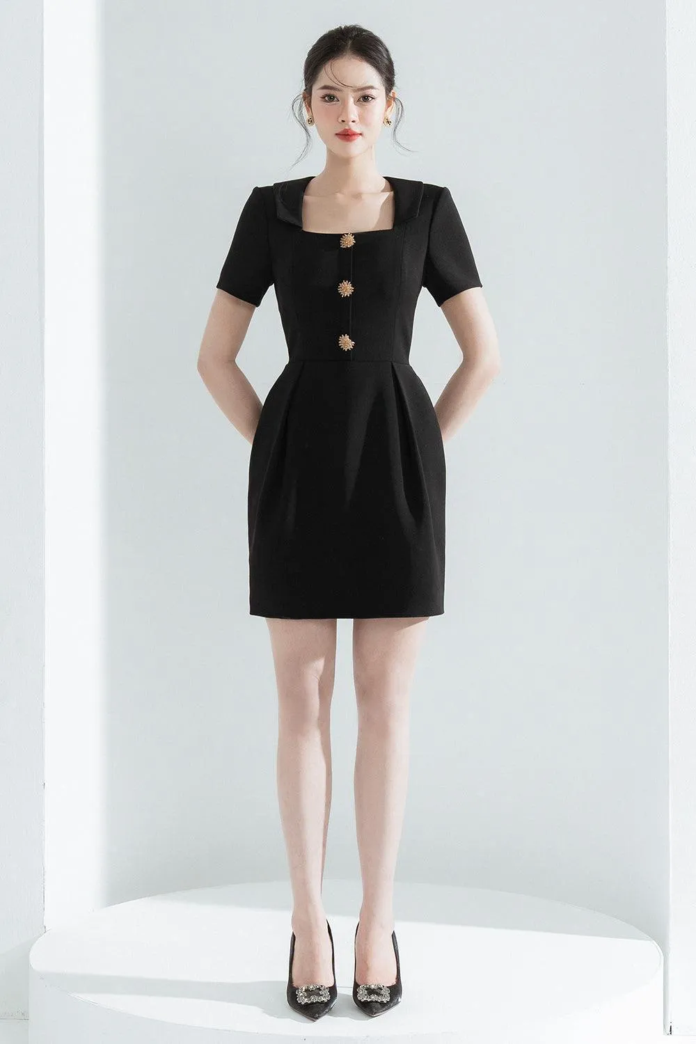 Harper Sheath Square Neck Polycotton Mini Dress