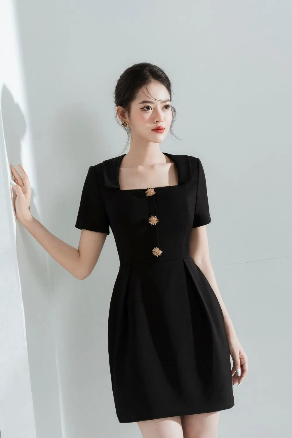 Harper Sheath Square Neck Polycotton Mini Dress