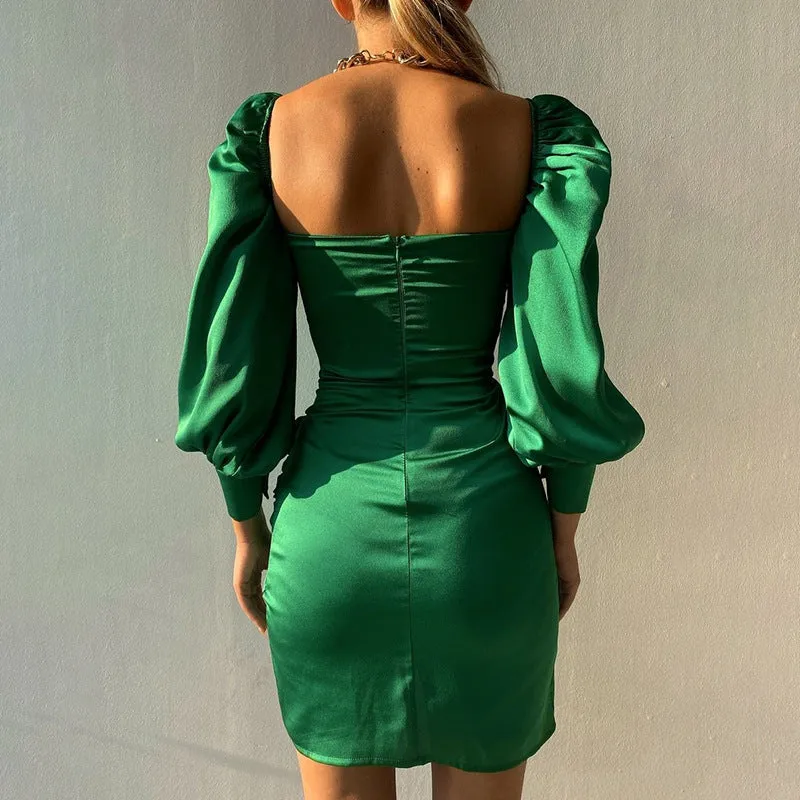 High Waist Puff Sleeve Solid Color Wholesale Womens Dresses