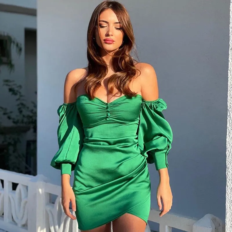 High Waist Puff Sleeve Solid Color Wholesale Womens Dresses