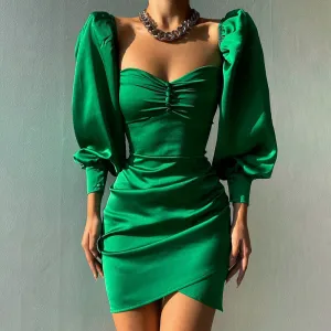 High Waist Puff Sleeve Solid Color Wholesale Womens Dresses