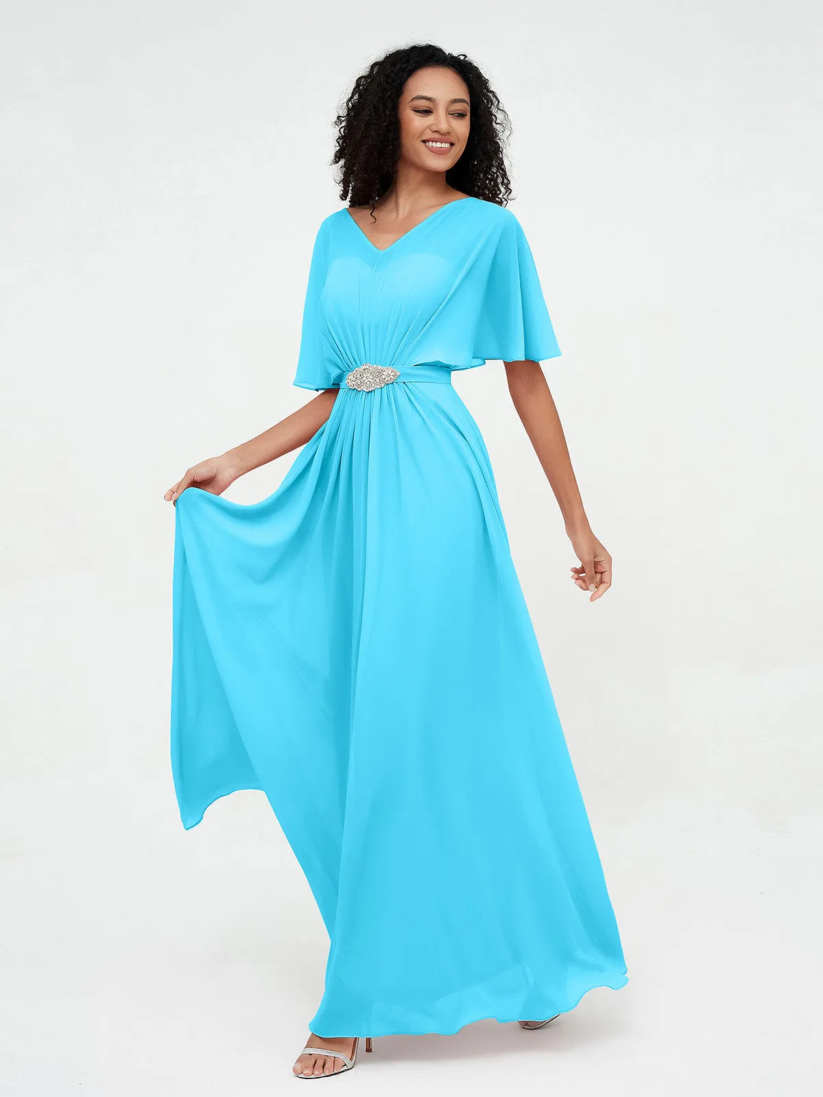 Illusion Sweetheart Neck Chiffon Max Dresses-Pool