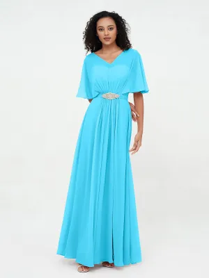Illusion Sweetheart Neck Chiffon Max Dresses-Pool