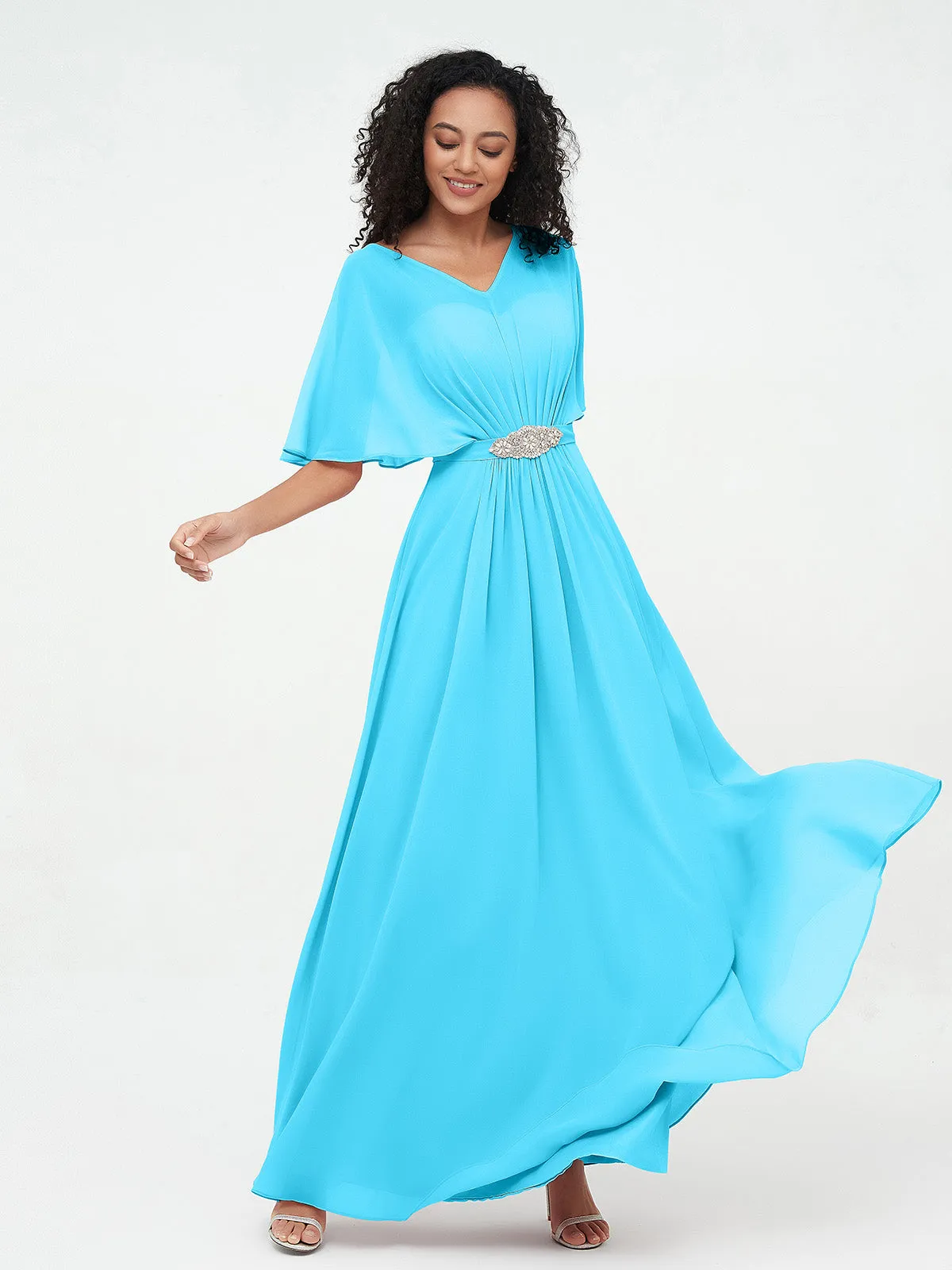 Illusion Sweetheart Neck Chiffon Max Dresses-Pool