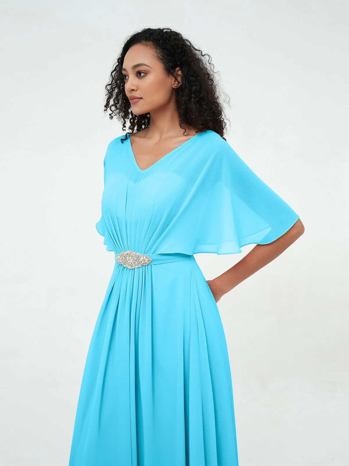 Illusion Sweetheart Neck Chiffon Max Dresses-Pool