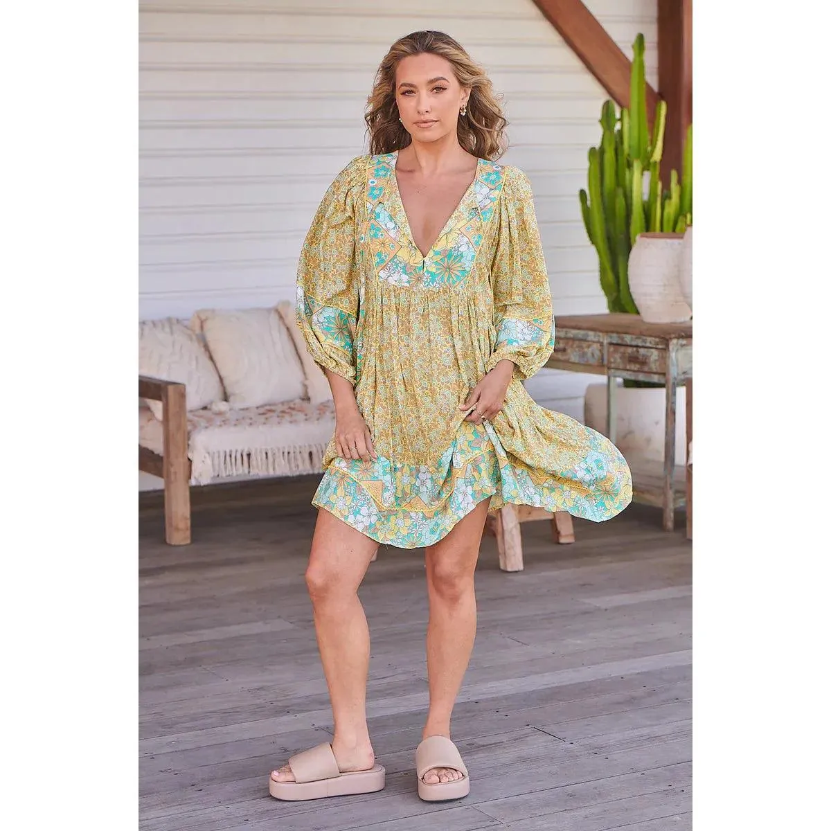 JAASE Pompeii Citrus Print Adela Midi Dress