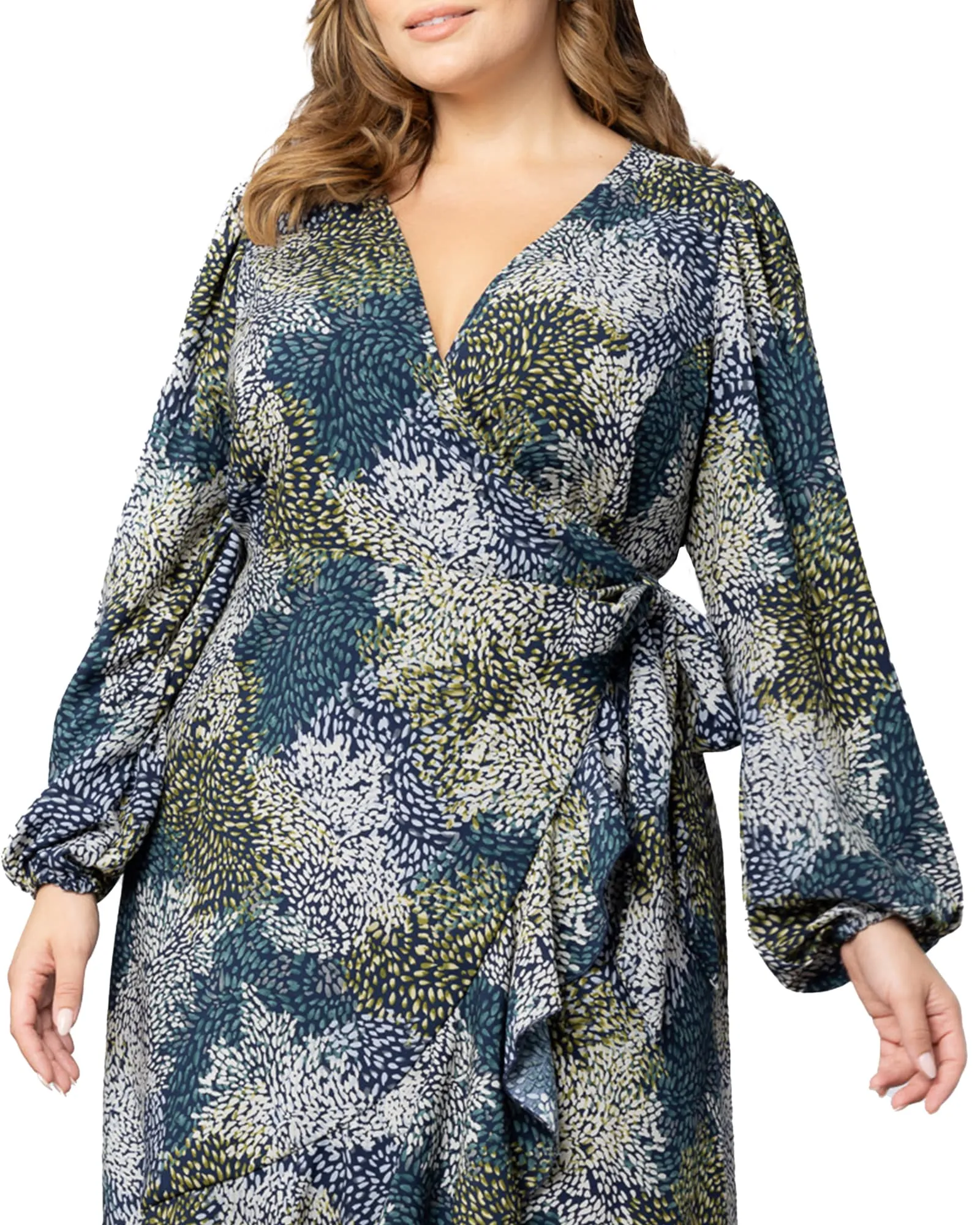 Julia Long Sleeve Wrap Dress | BLUE IMPRESSIONIST PRINT