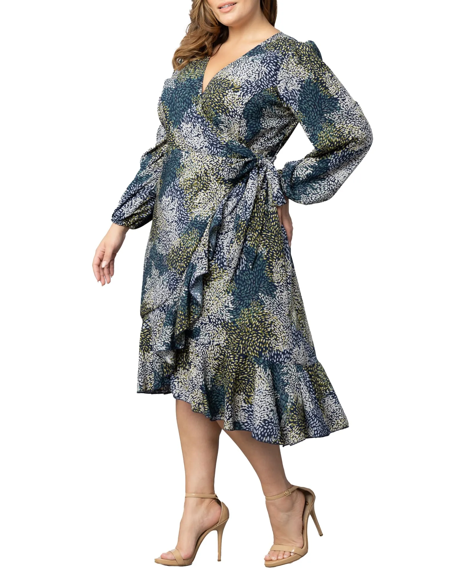 Julia Long Sleeve Wrap Dress | BLUE IMPRESSIONIST PRINT