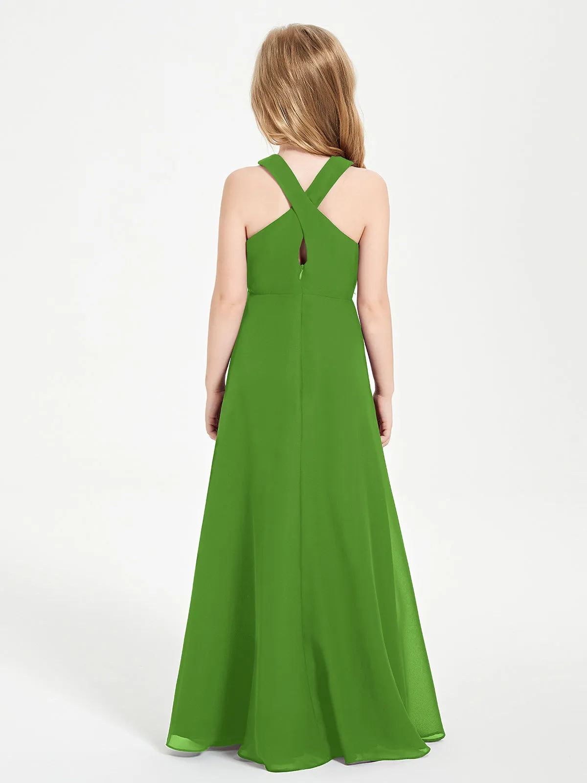 Junior Bridesmaid Dresses Grecian Neckline Floor Length Moss