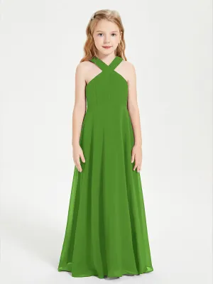 Junior Bridesmaid Dresses Grecian Neckline Floor Length Moss