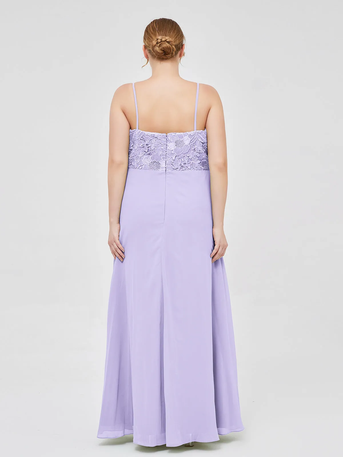 Lace and Chiffon Long Dresses with Spaghetti Straps Lilac