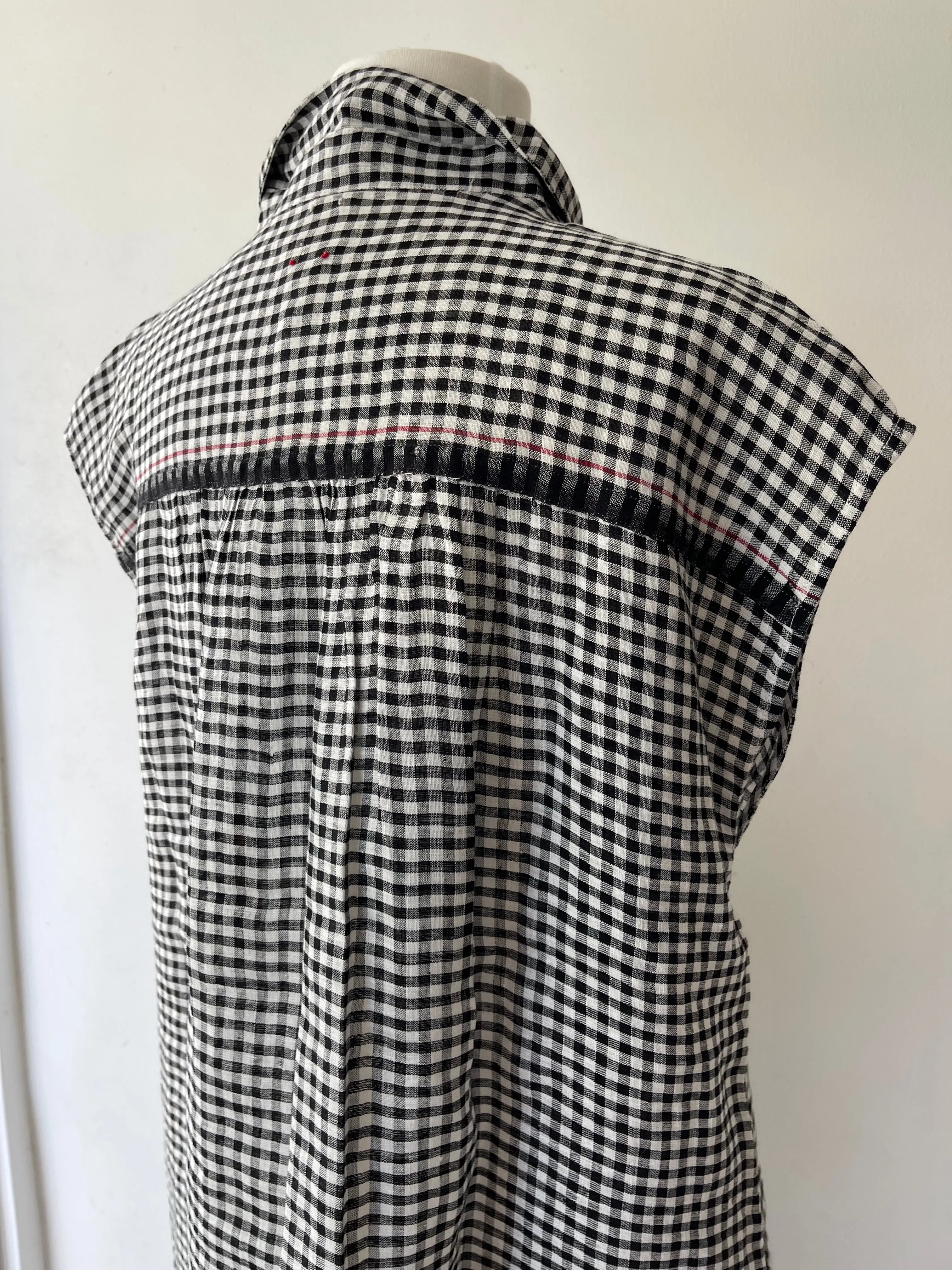 LINEN SHIRT DRESS - BLACK   WHITE CHECK