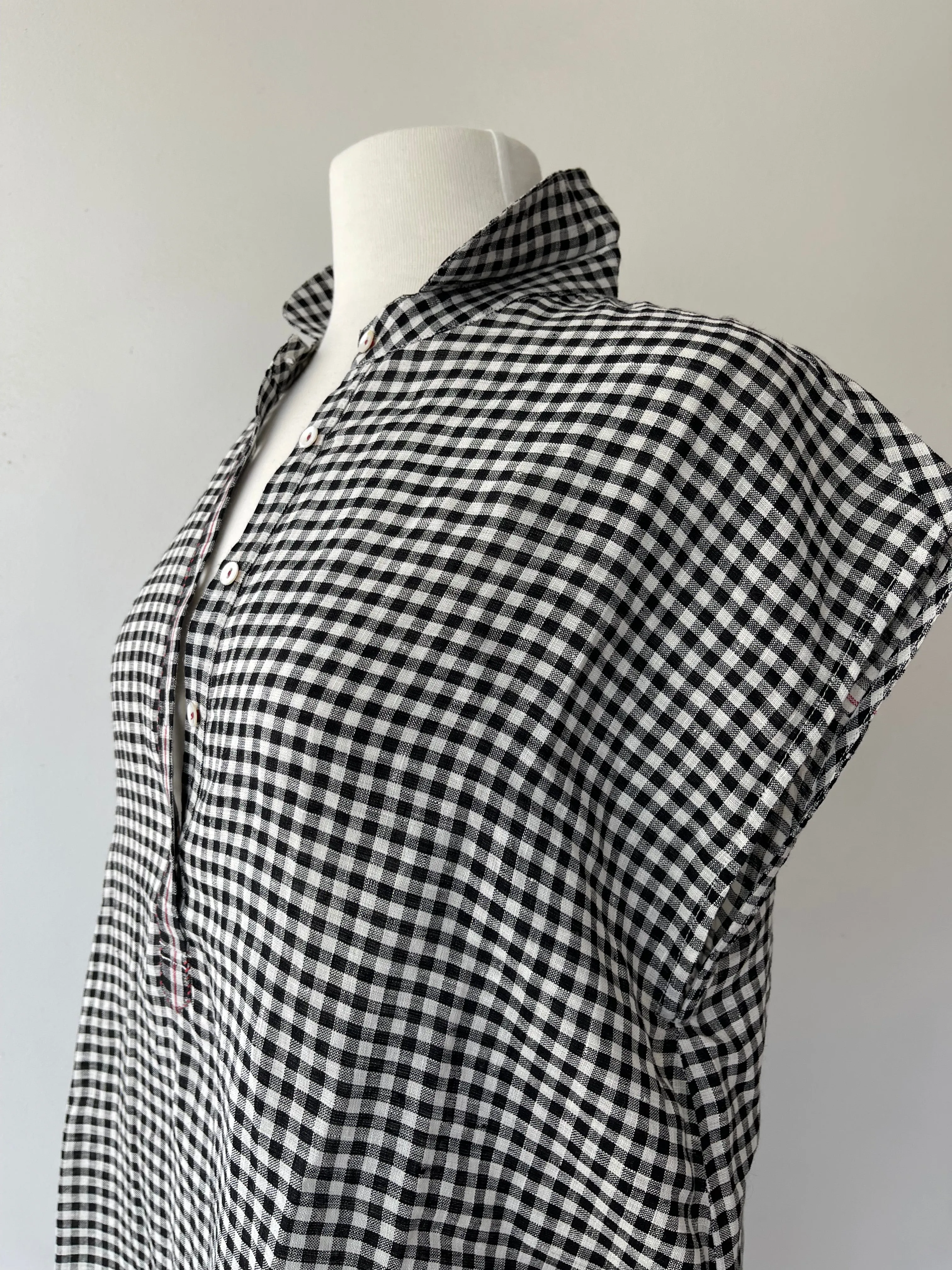 LINEN SHIRT DRESS - BLACK   WHITE CHECK