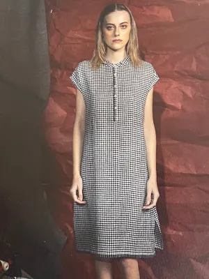 LINEN SHIRT DRESS - BLACK   WHITE CHECK