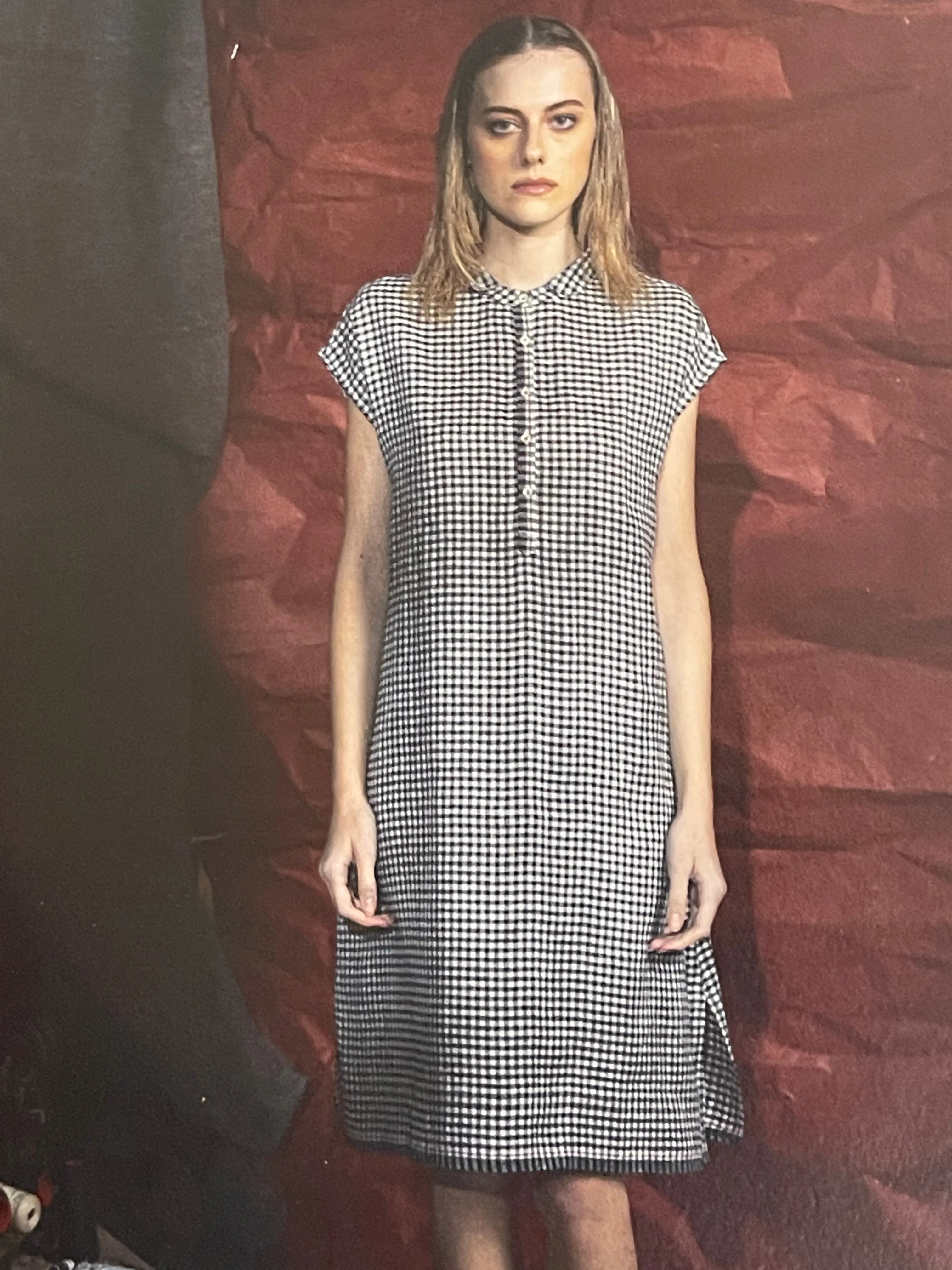 LINEN SHIRT DRESS - BLACK   WHITE CHECK