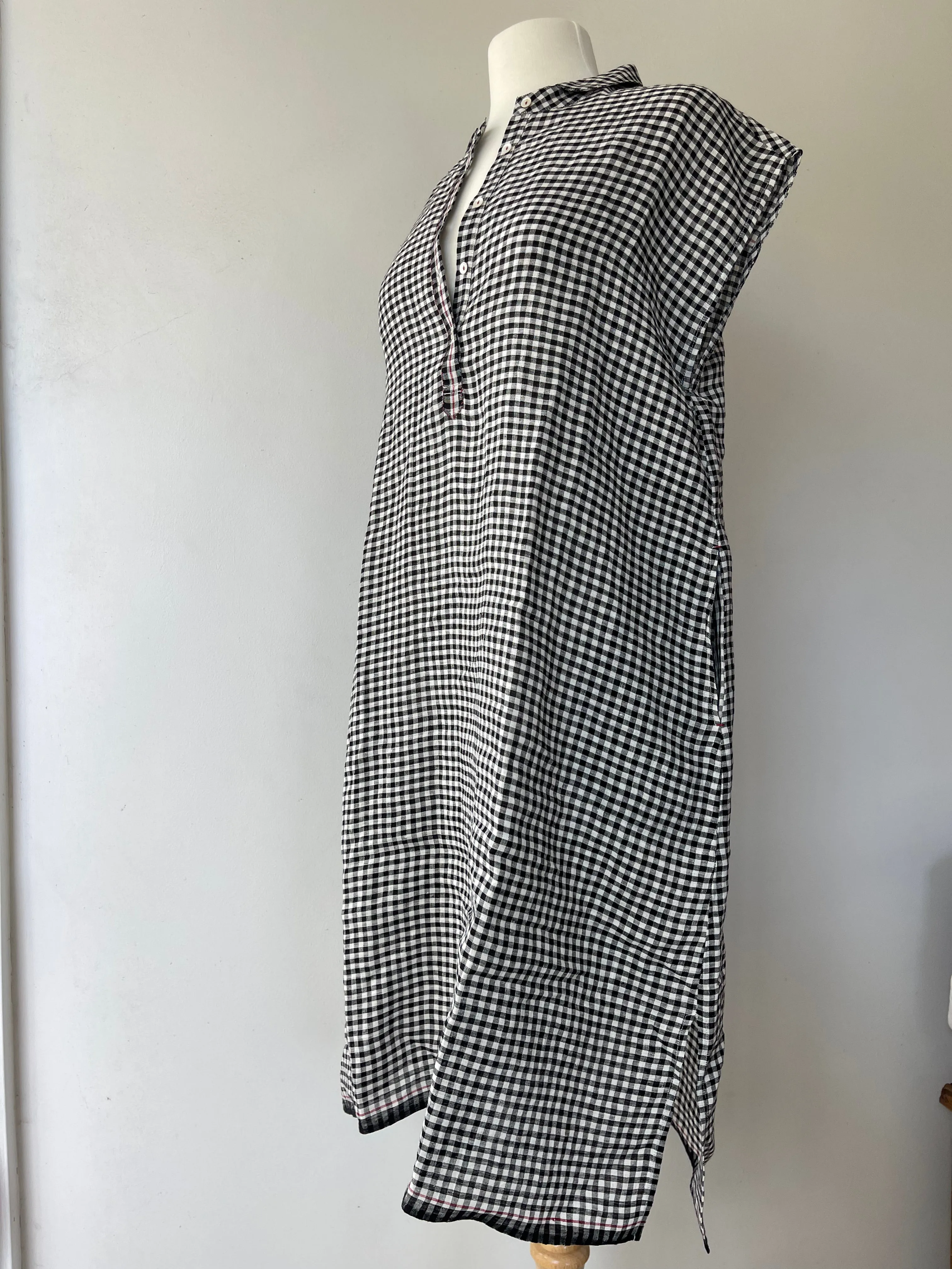 LINEN SHIRT DRESS - BLACK   WHITE CHECK