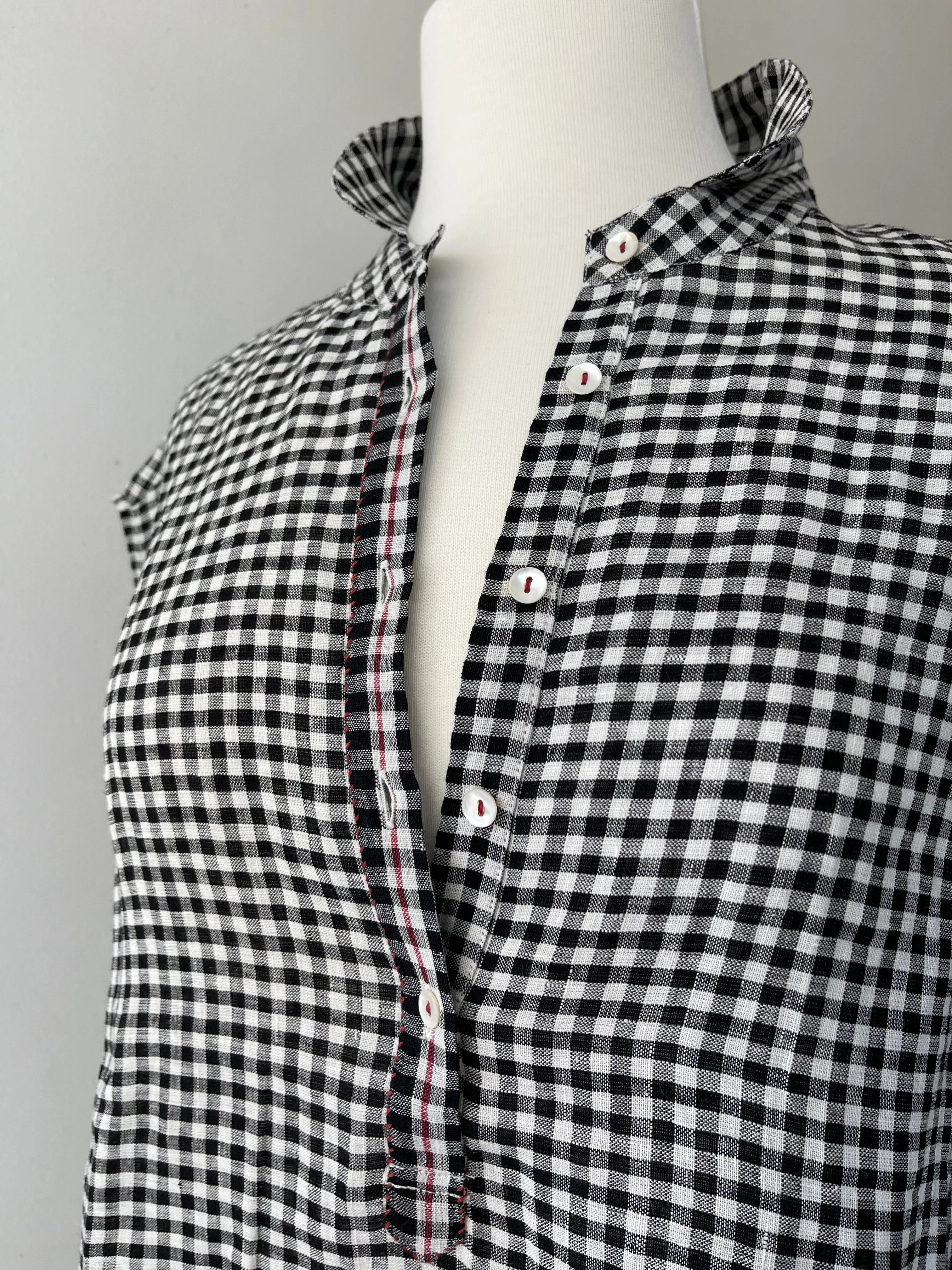 LINEN SHIRT DRESS - BLACK   WHITE CHECK