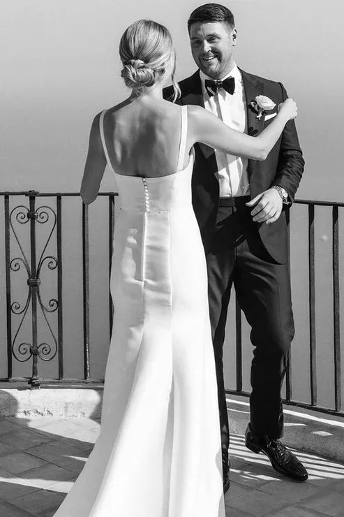 Luolandi Simple Mermaid Square Neck Satin Wedding Dresses White Long Sexy