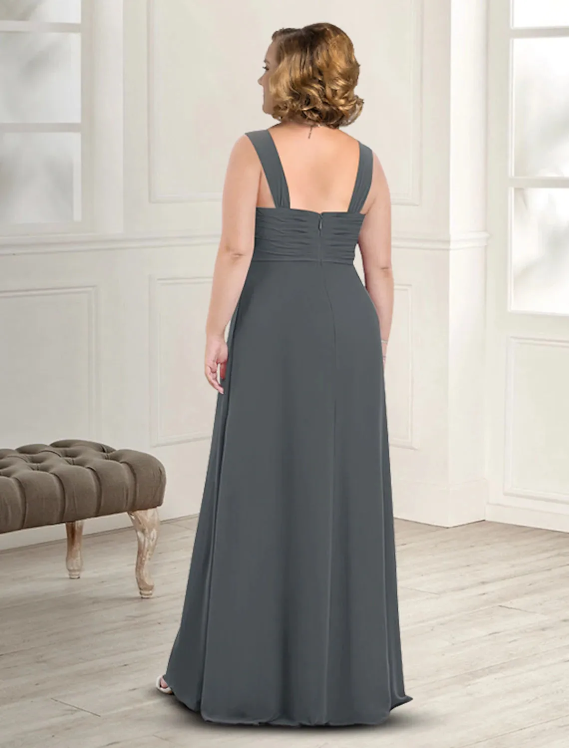 Luolandi Two Piece A-Line Mother of the Bride Dress Fall Wedding Guest Dresses Plus Size Elegant Square Neck Floor Length Chiffon Sleeveless Jacket Dresses