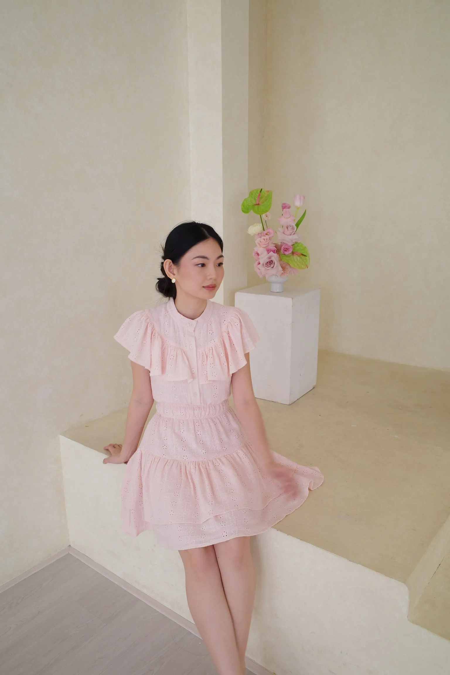 Mae Flower Embroidery Dress In Dusty Pink (LAST PIECE)