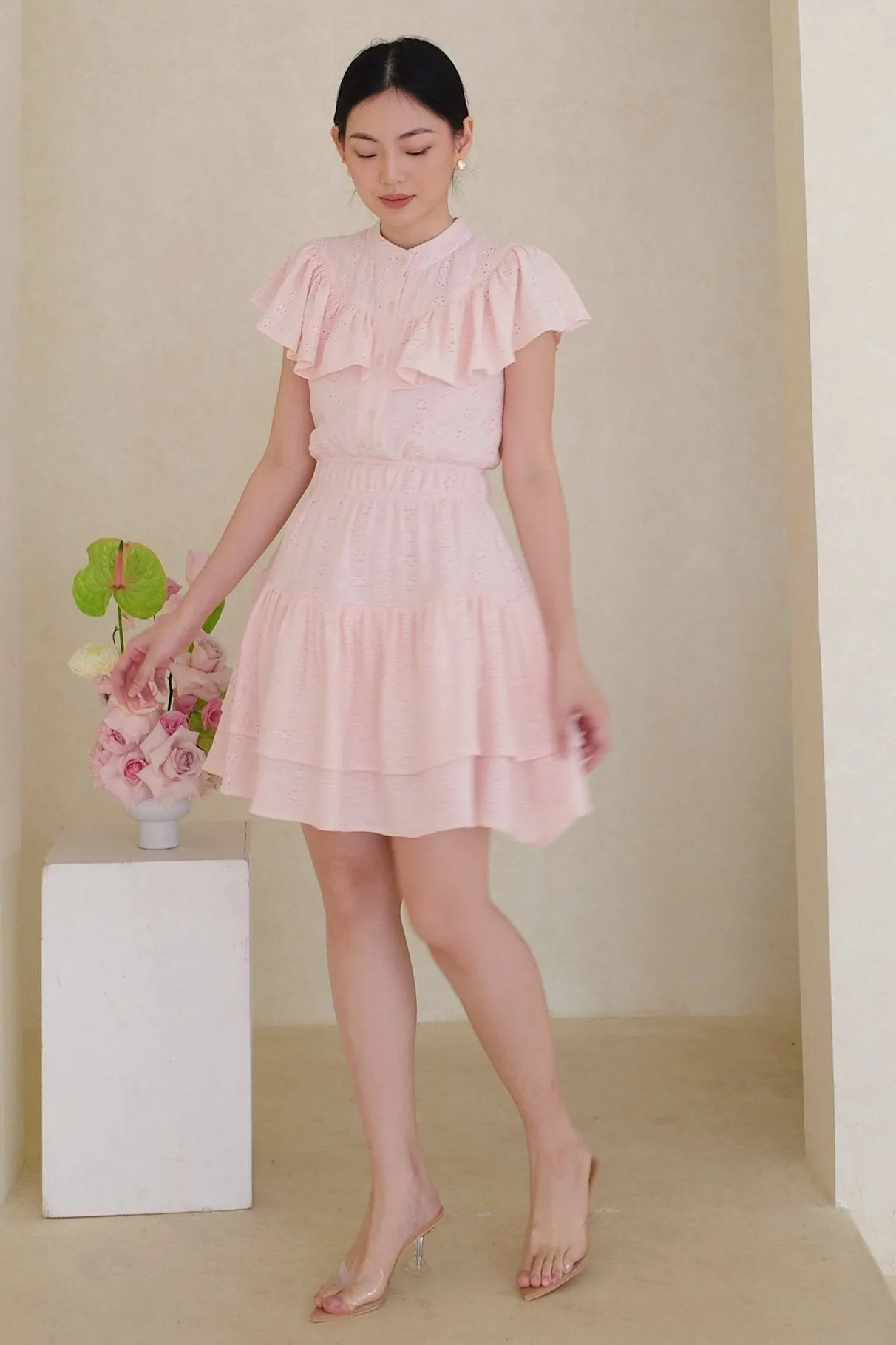 Mae Flower Embroidery Dress In Dusty Pink (LAST PIECE)