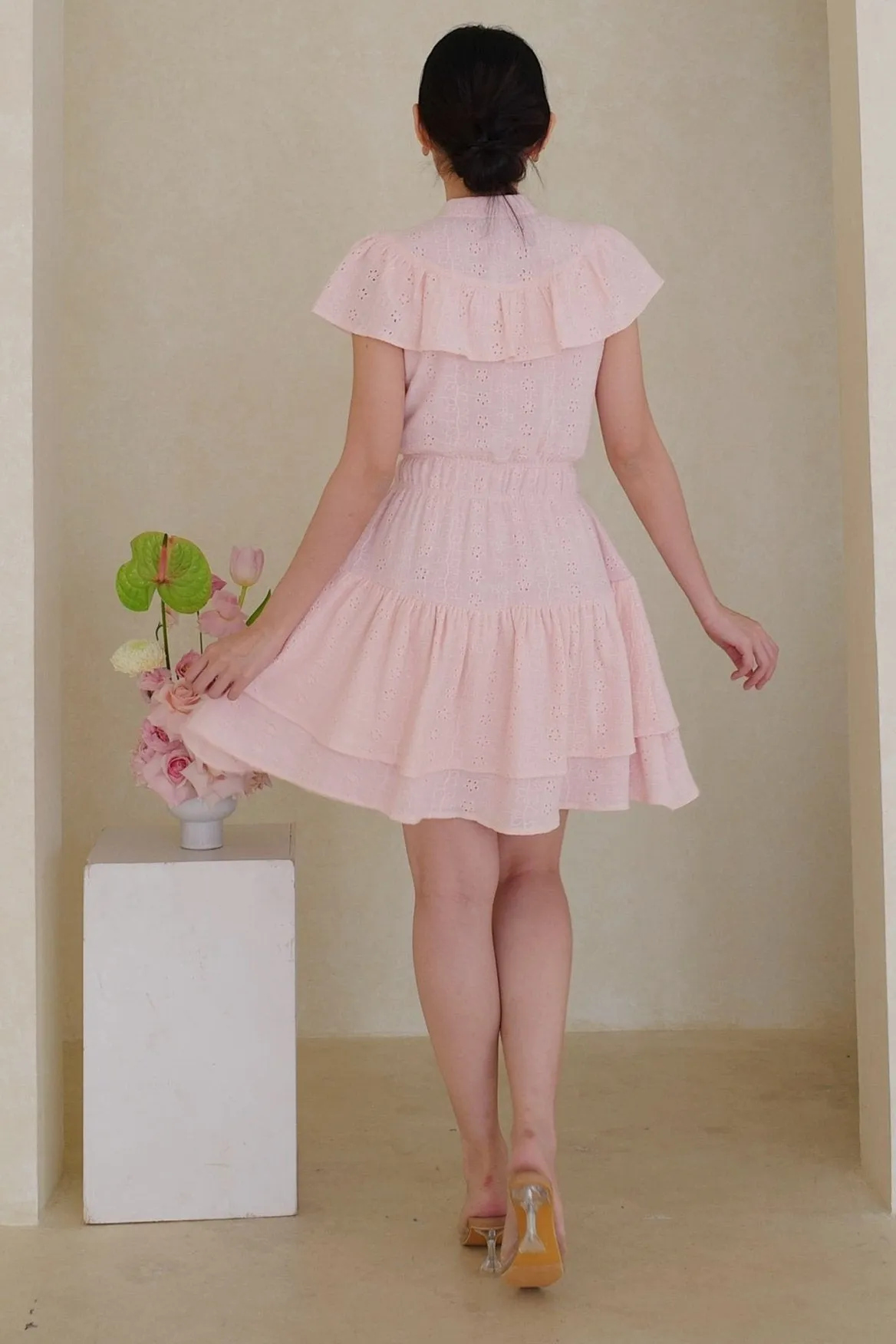 Mae Flower Embroidery Dress In Dusty Pink (LAST PIECE)