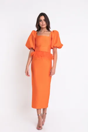 Matilde Cano Naranja Pluma Dress