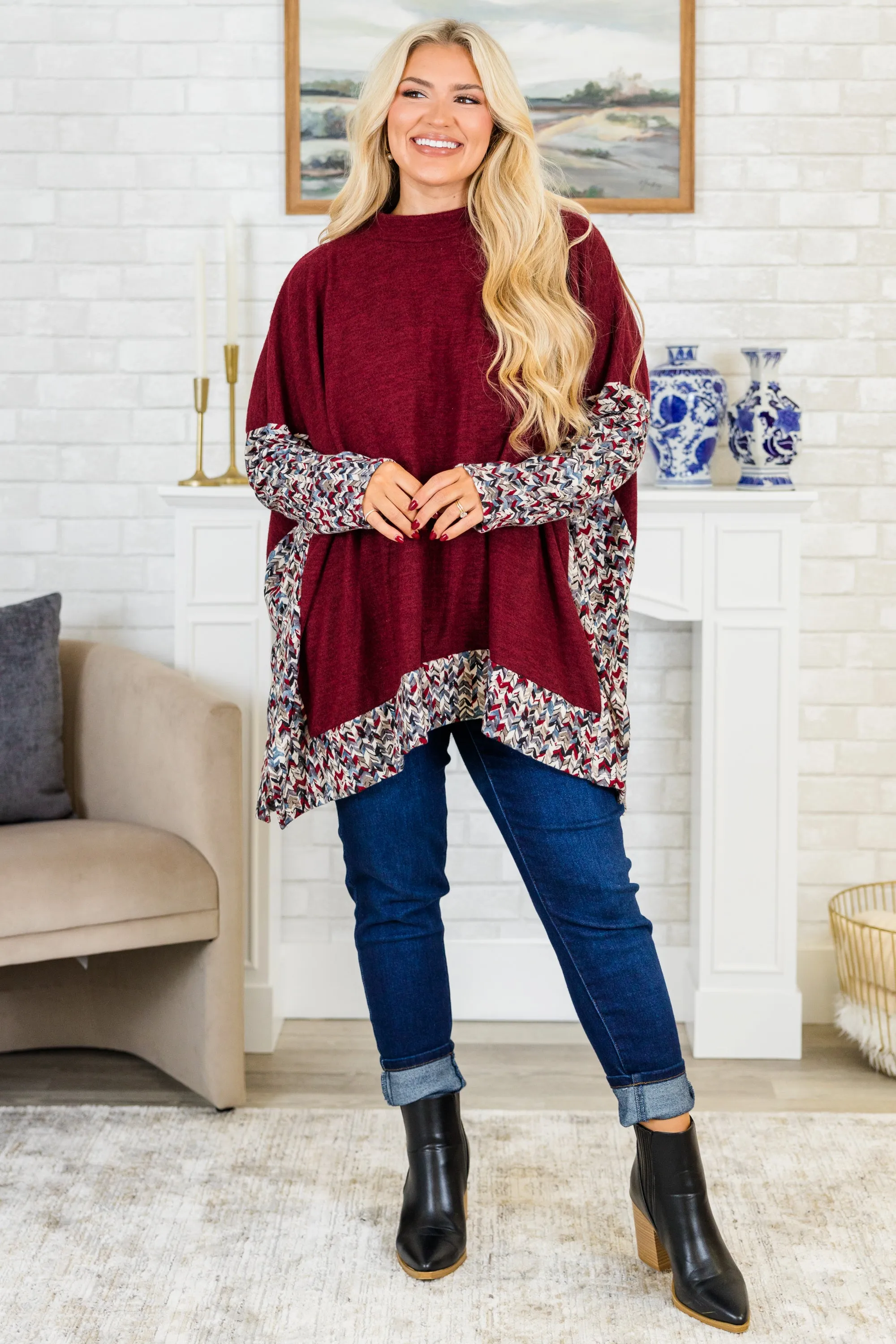 Meet Me At The Cabin Tunic, Burgundy