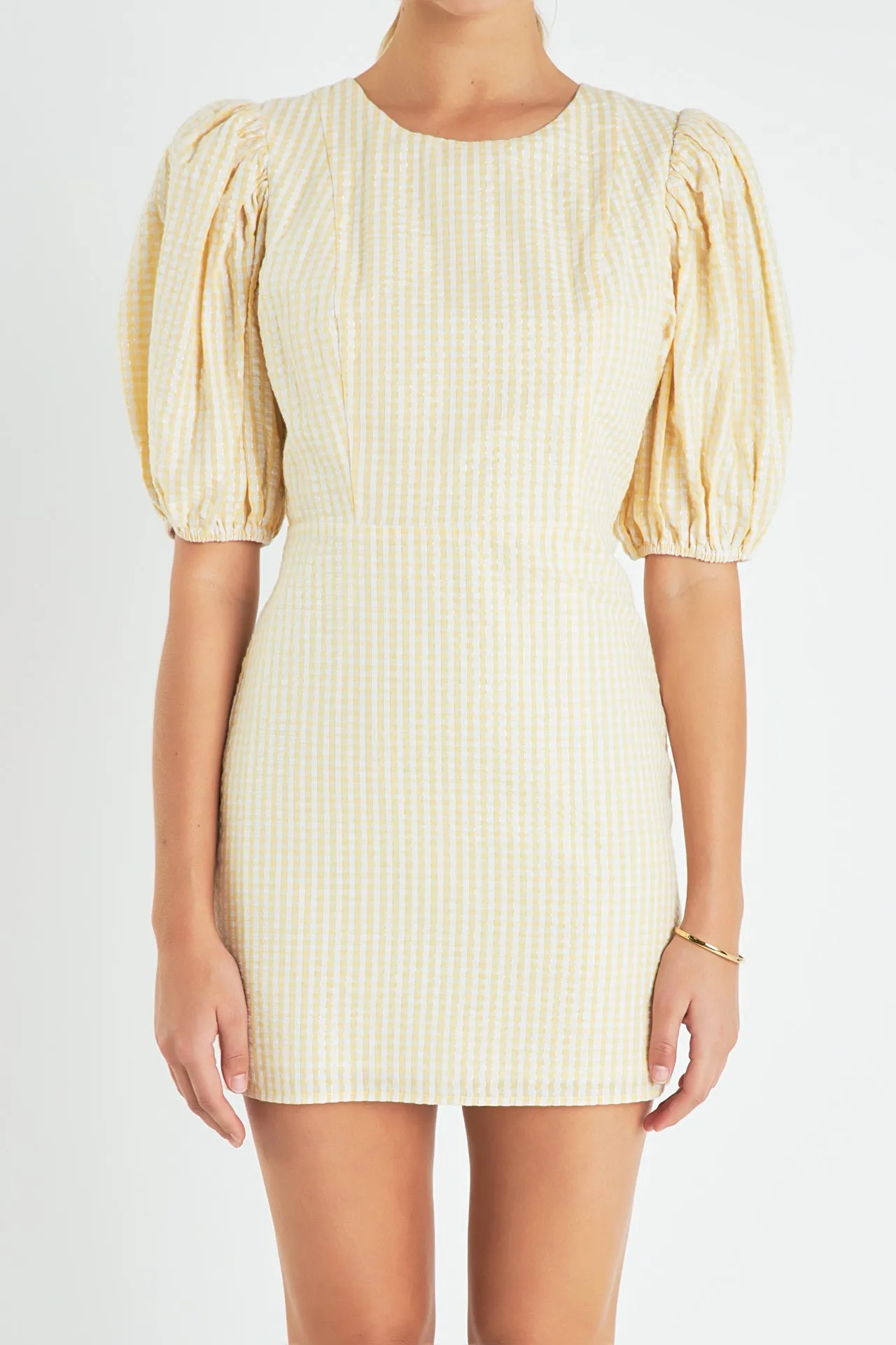Metallic Plaid Mini Dress with Back Buttons