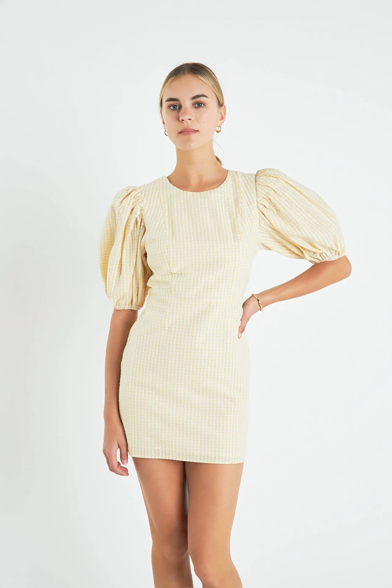Metallic Plaid Mini Dress with Back Buttons