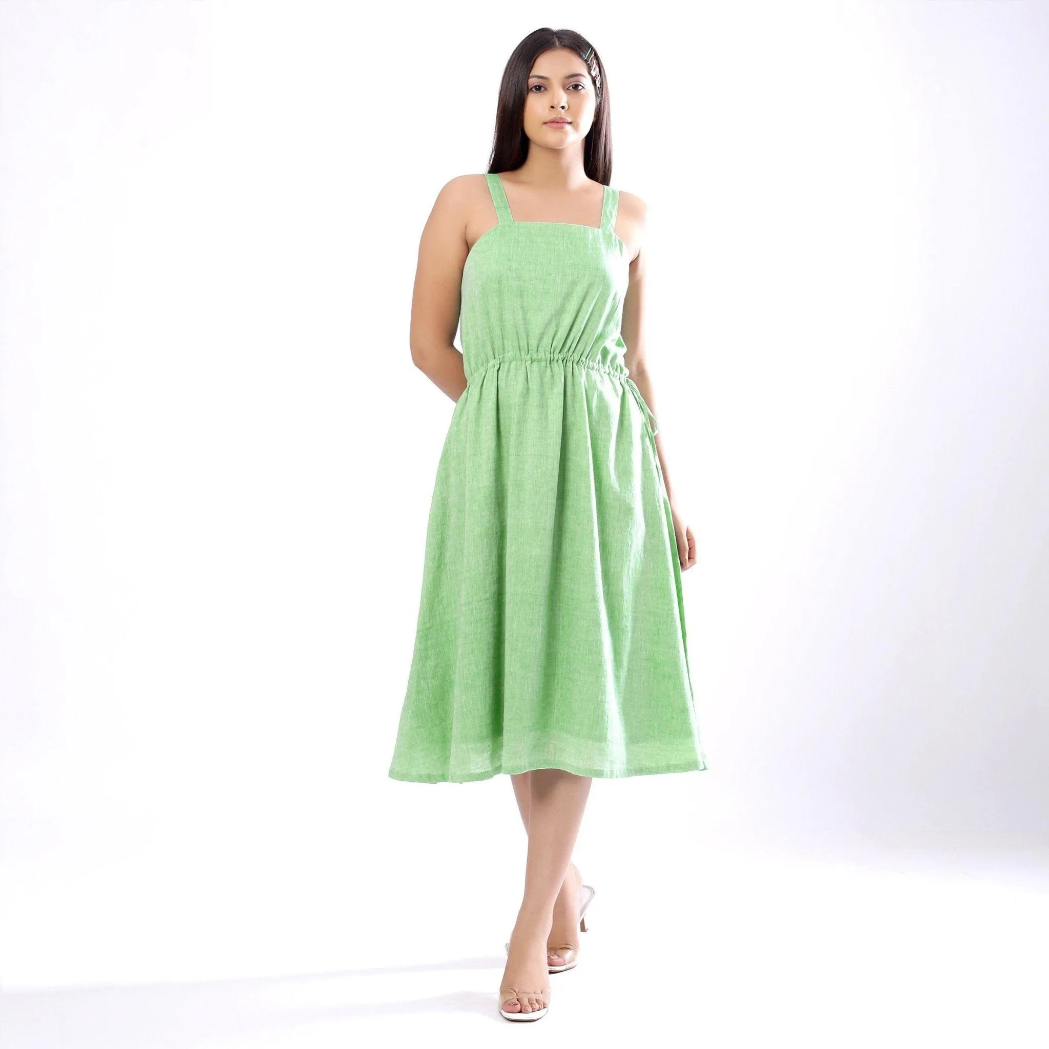 Mint Green Handspun Cotton Strappy Circular Midi Dress
