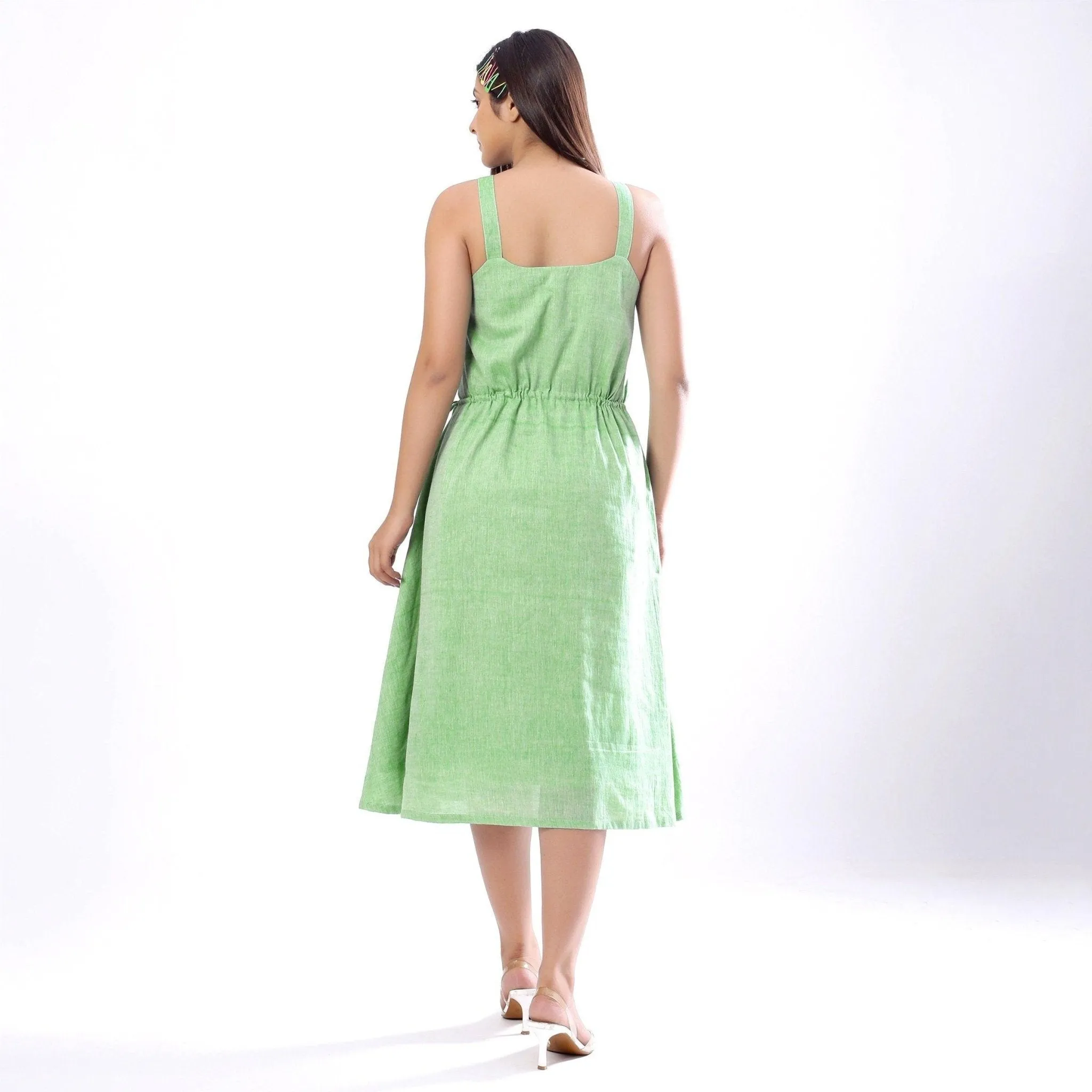 Mint Green Handspun Cotton Strappy Circular Midi Dress