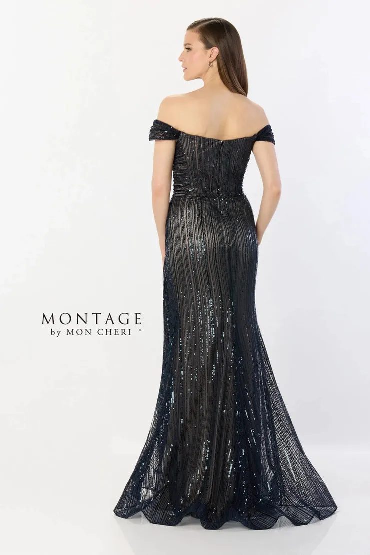 Montage M2240 Off Shoulder Sparkle with Slit Gown