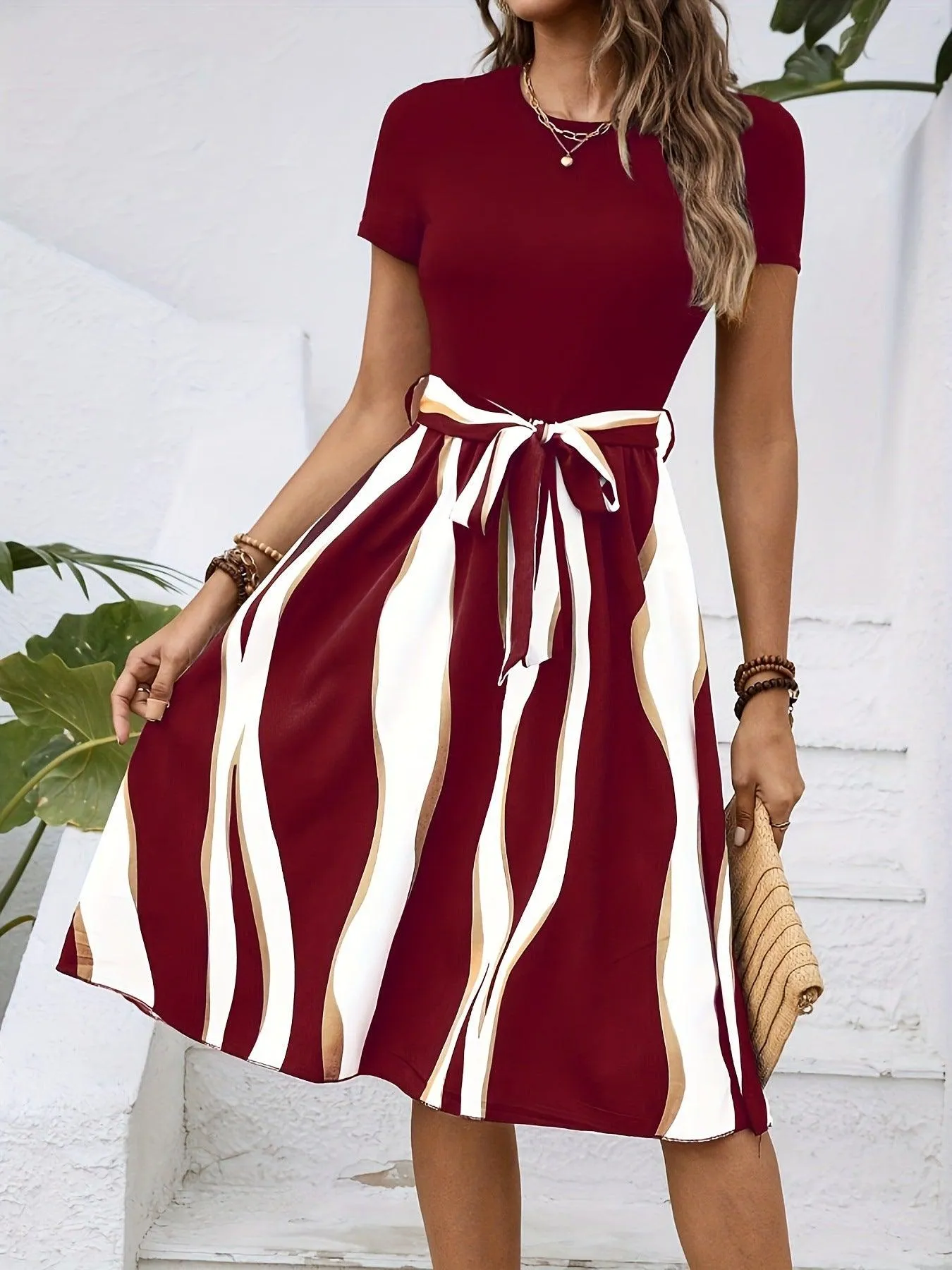 Multi-color Printed Strap Women's Temperament Dress