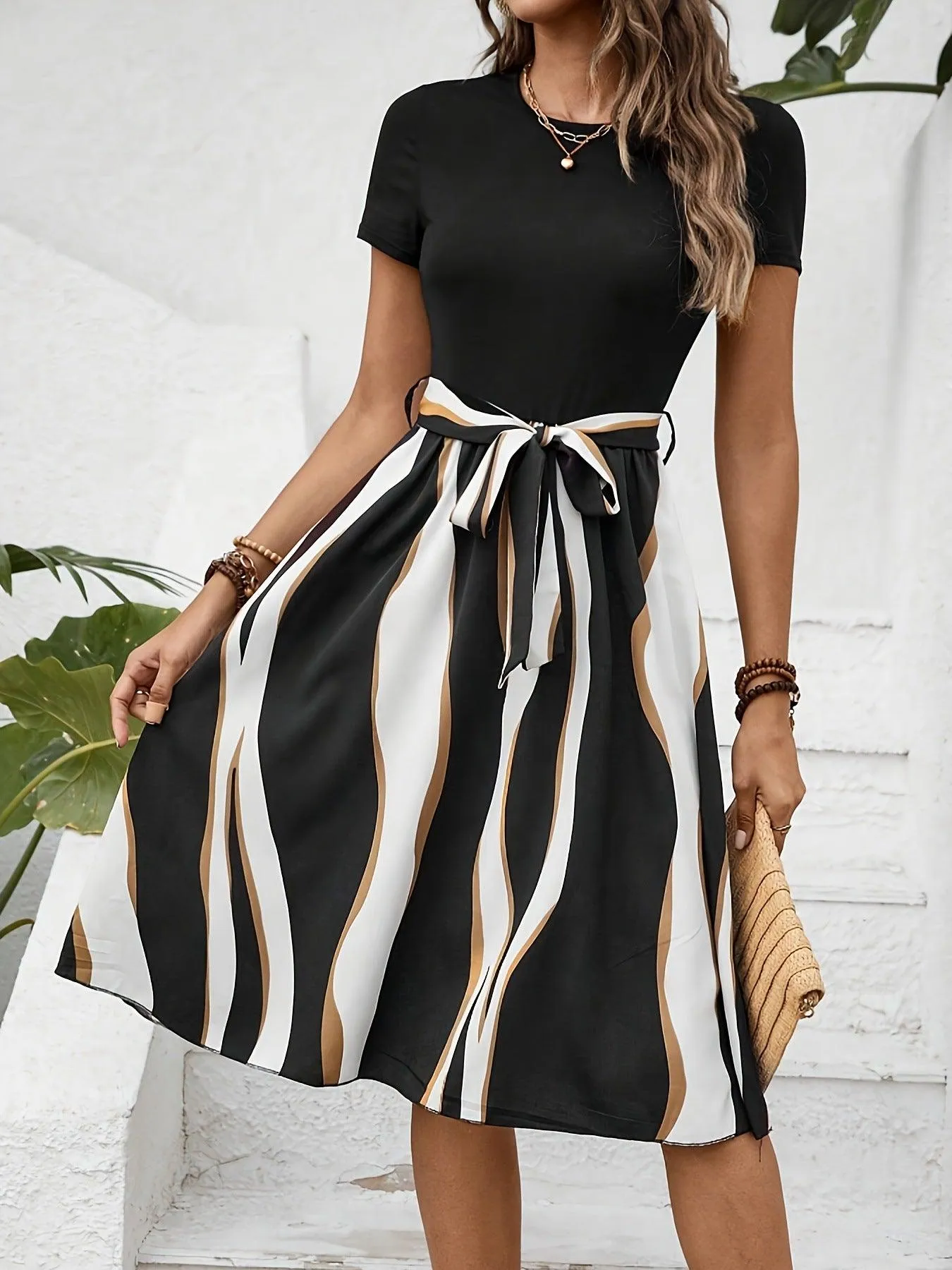 Multi-color Printed Strap Women's Temperament Dress