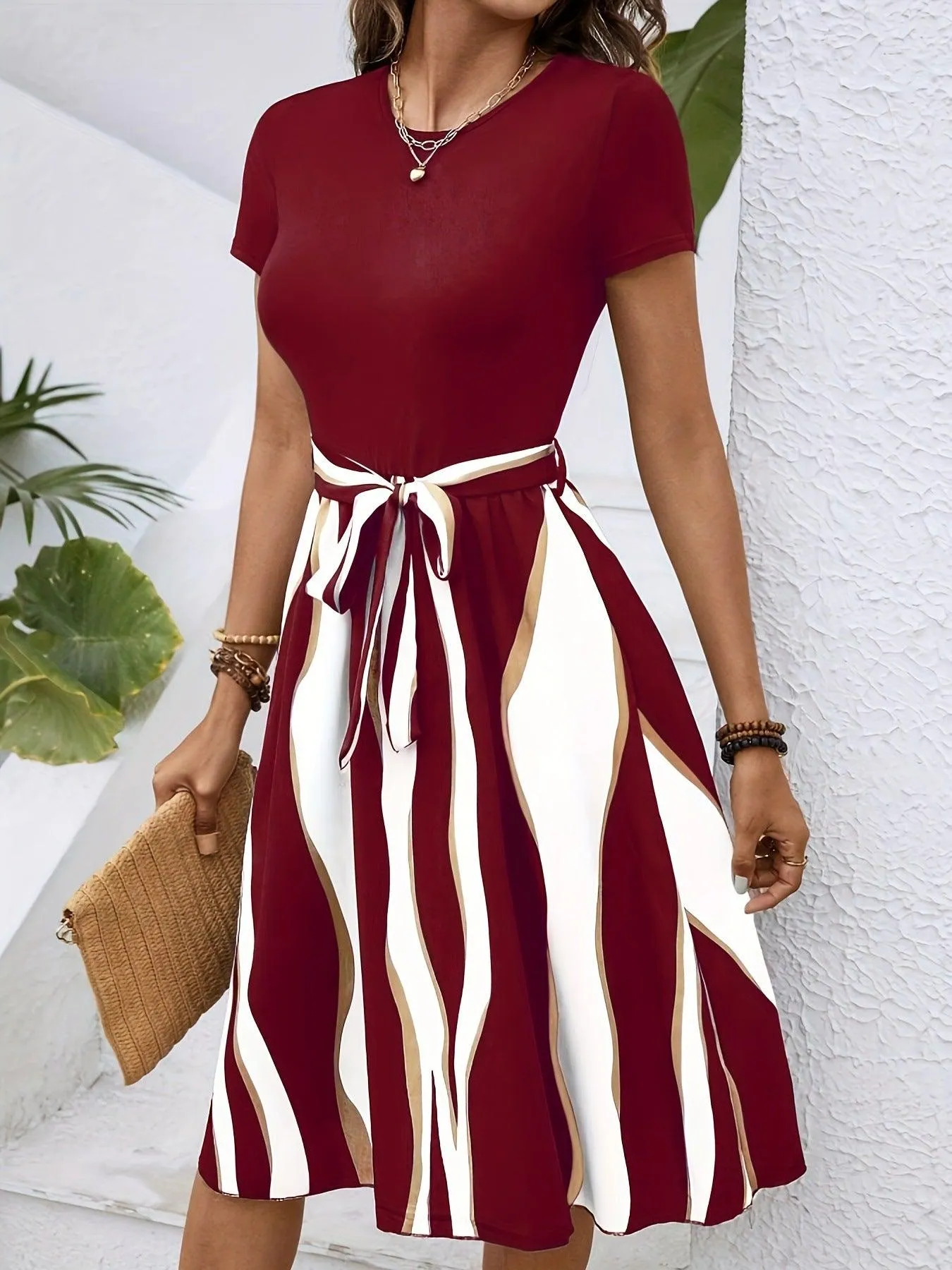Multi-color Printed Strap Women's Temperament Dress