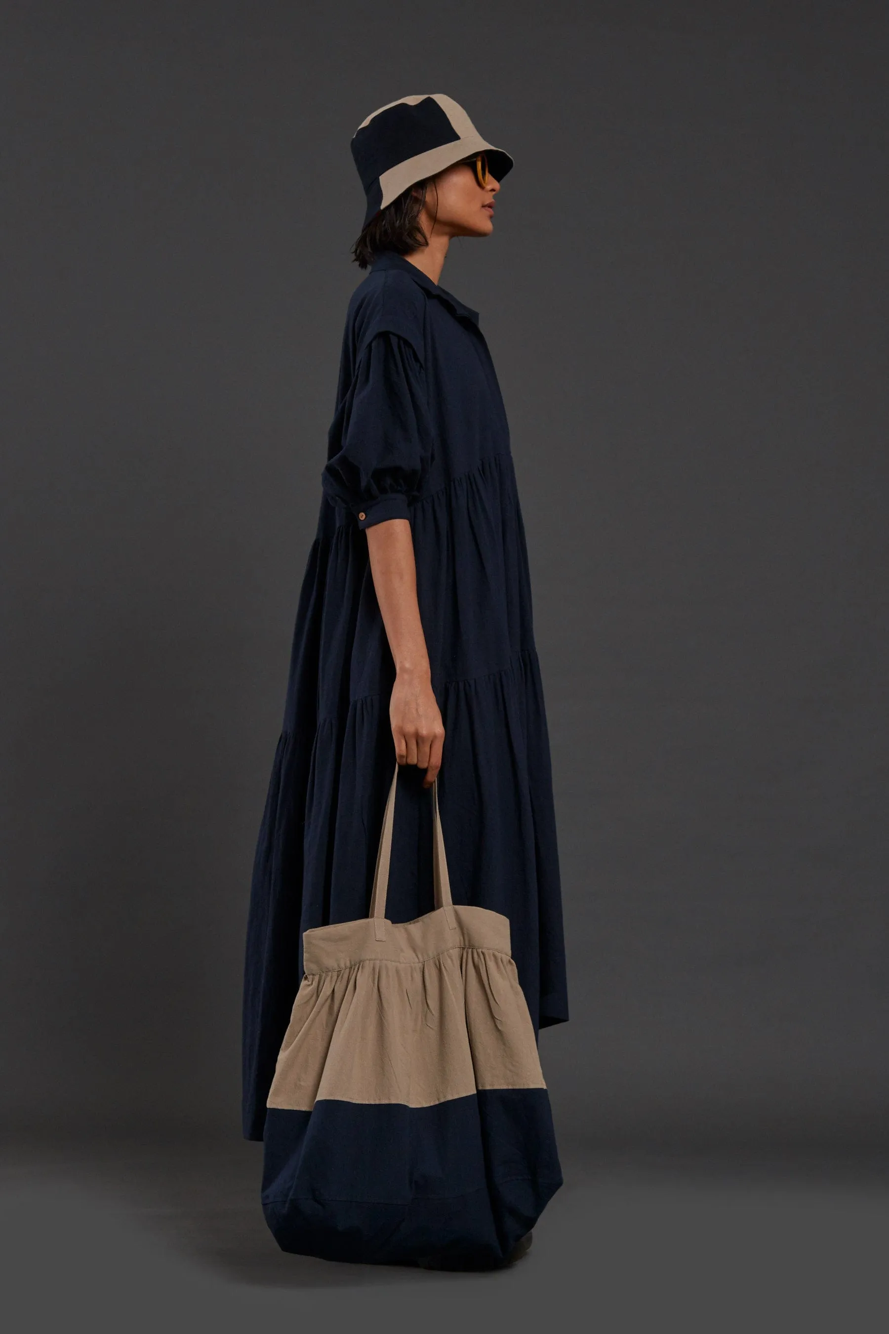Navy Blue Tiered Shirt Dress