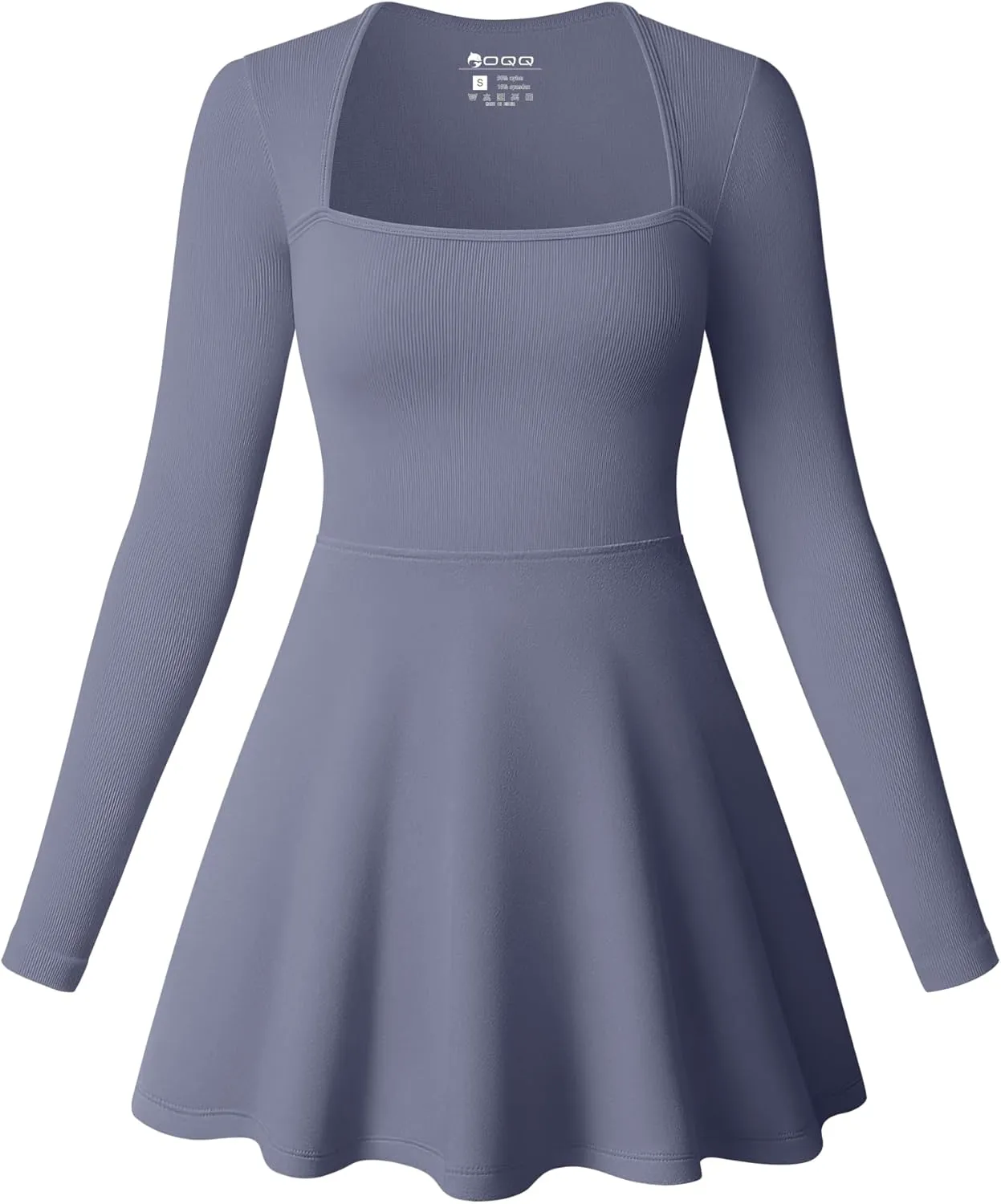 OQQ Women Long Sleeve Dresses Square Neck Casual Party Club A-Line Mini Dress
