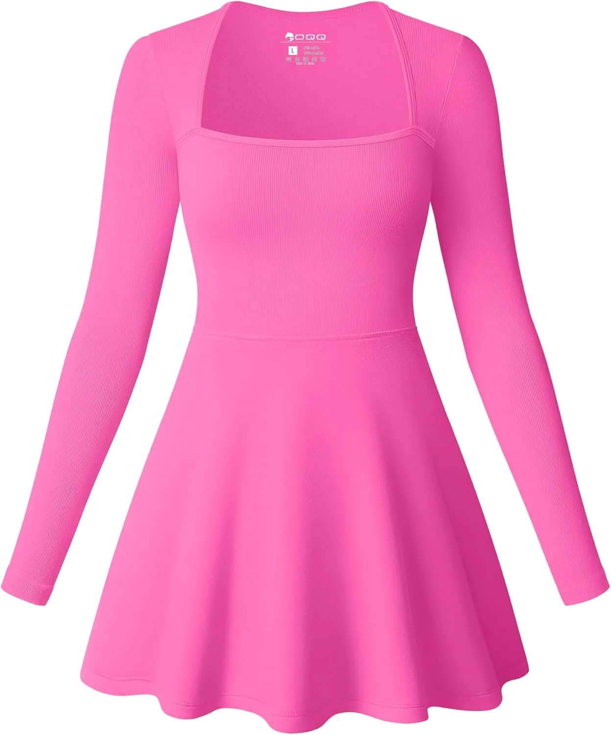 OQQ Women Long Sleeve Dresses Square Neck Casual Party Club A-Line Mini Dress
