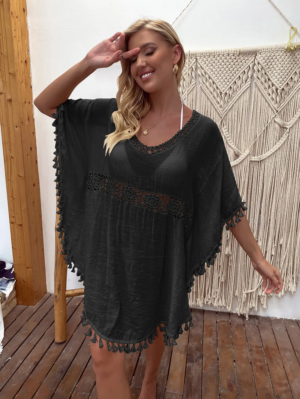 Patchwork Tassel Detail Beach Cover Up