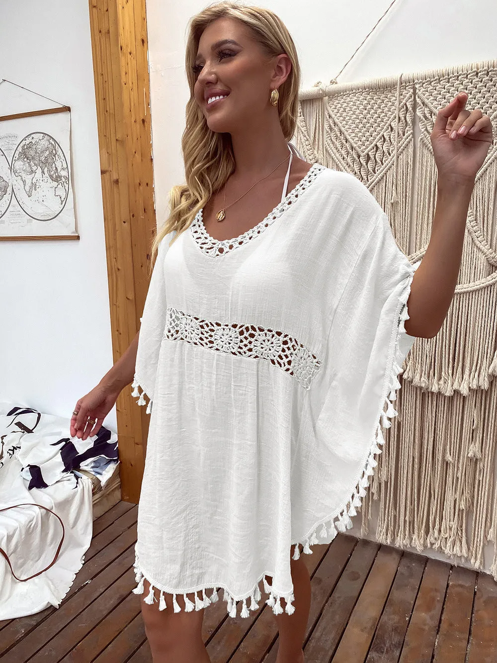 Patchwork Tassel Detail Beach Cover Up